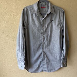 Tesla Sales Shirt Mens Large Gray Button Up Long Sleeve Casual Dress Shirt  Logo
